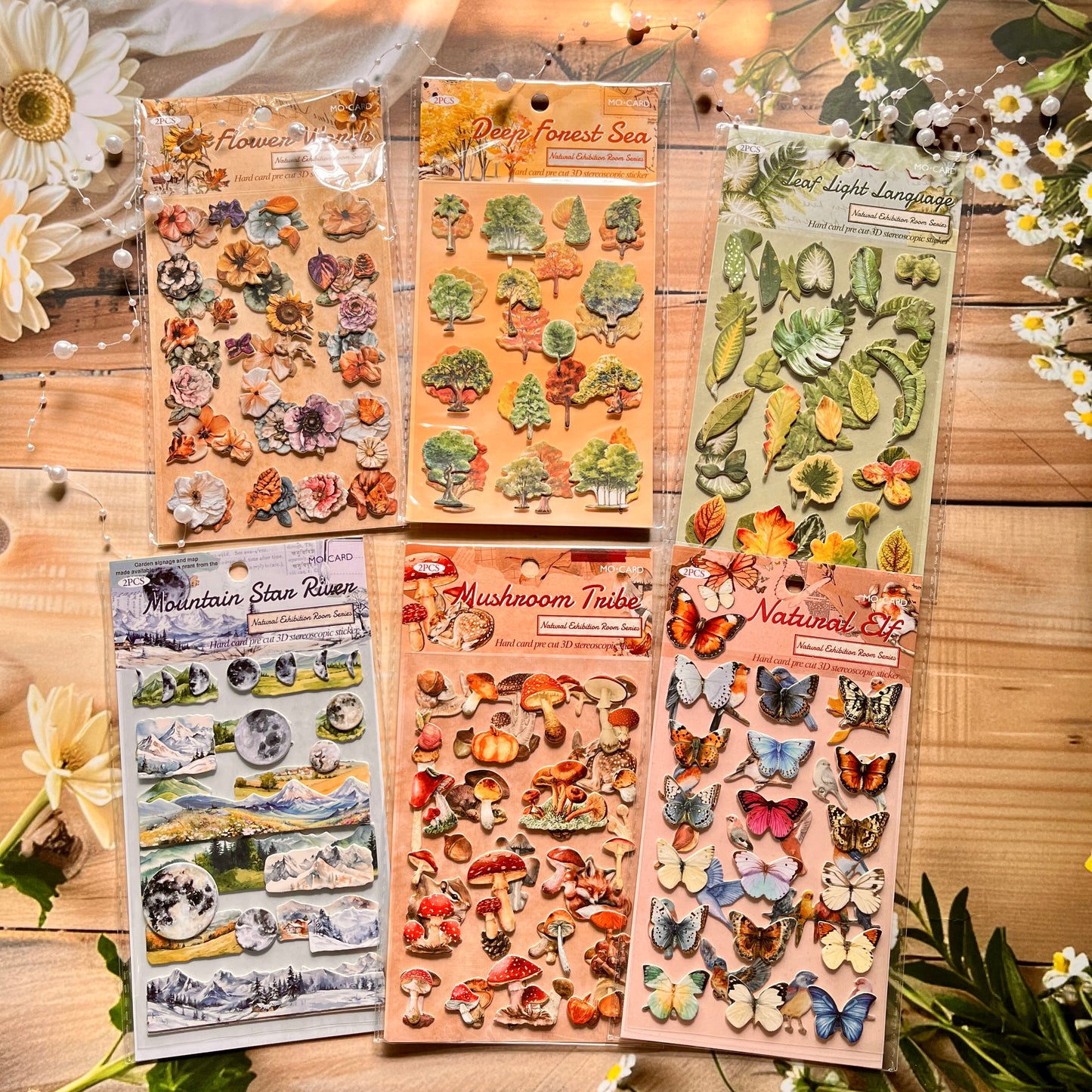 2 Sheets Natural Exhibition Room Series Vintage Butterfly Flower Material 3D Stickers