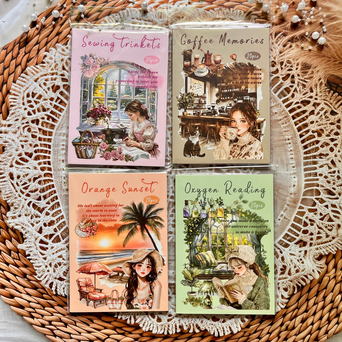 20 Pcs Small Fortune Series Vintage Character Flower Coffee Landscape Sticker Book