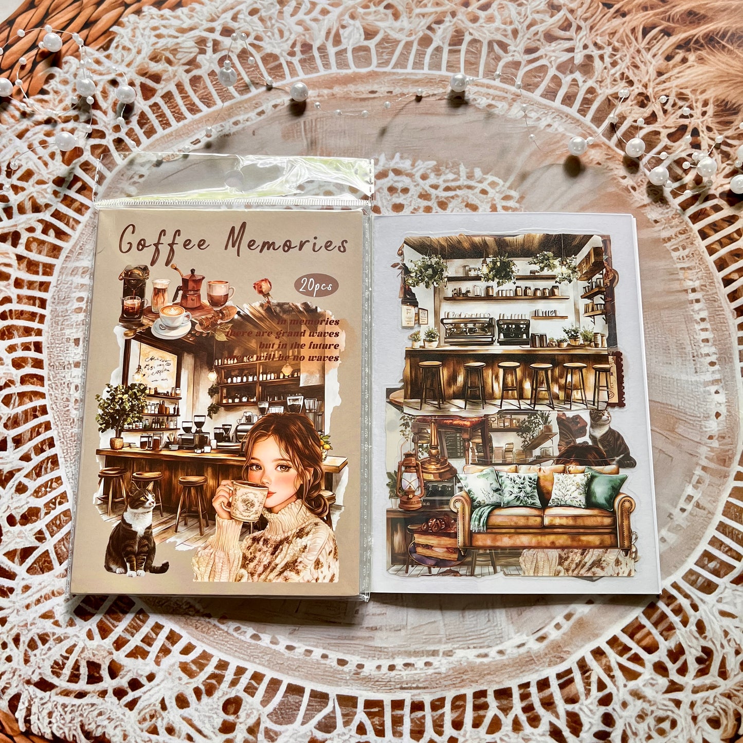 20 Pcs Small Fortune Series Vintage Character Flower Coffee Landscape Sticker Book