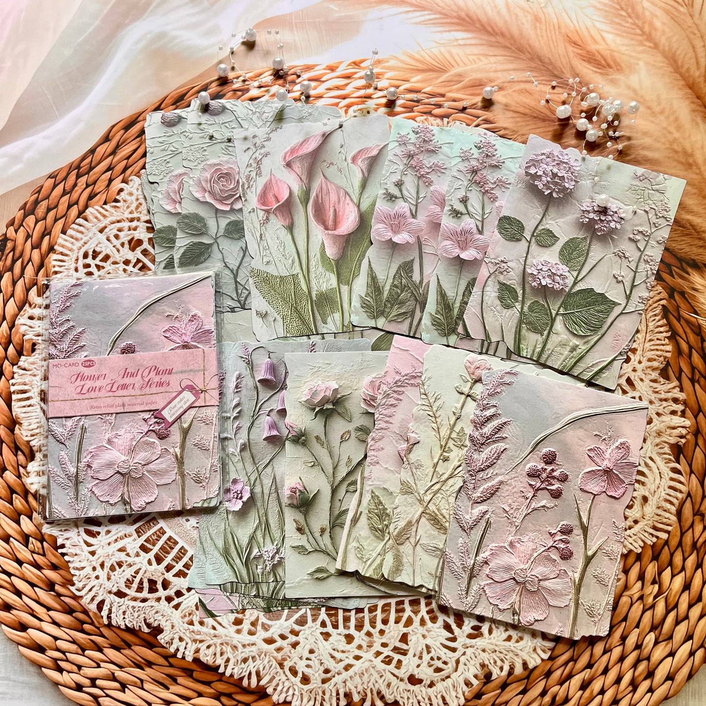 23 Pcs Flower and Grass Love Letter Series Vintage Relief Floral Material Paper