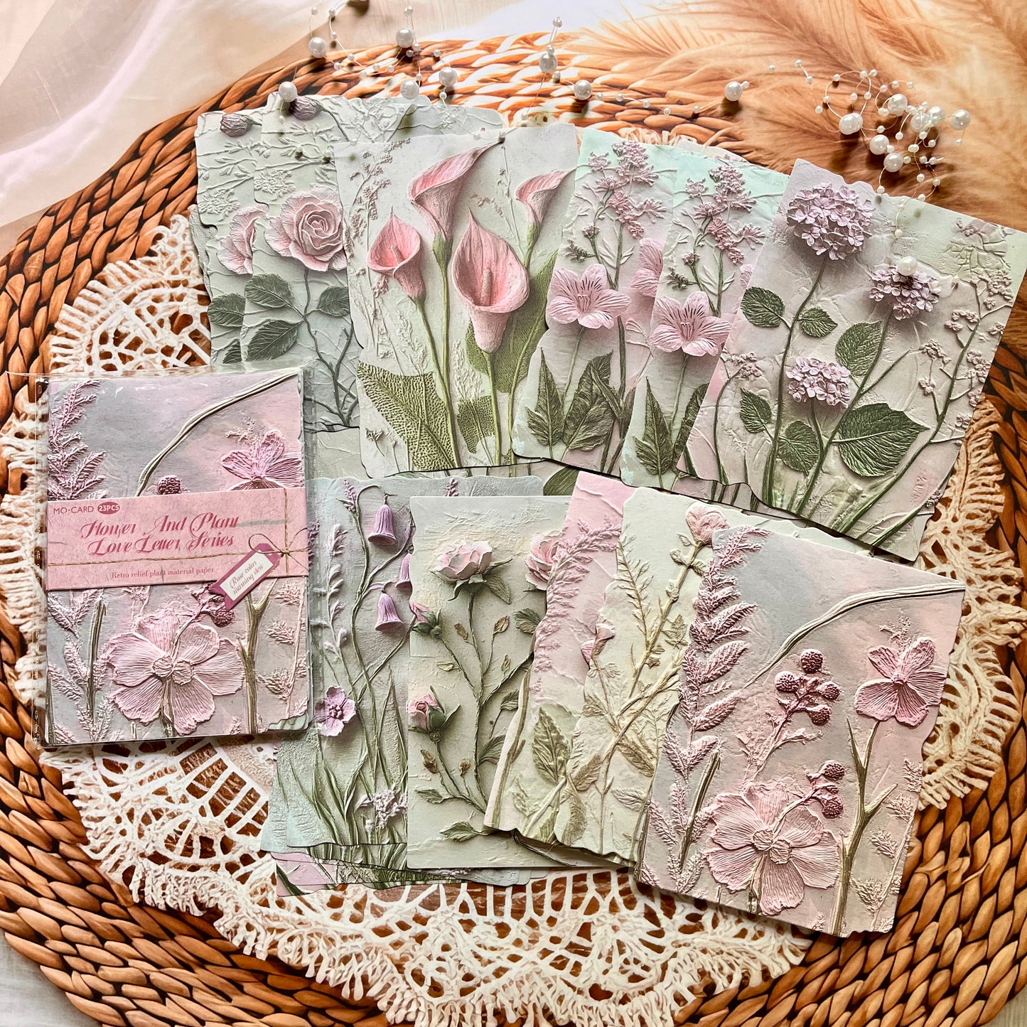 23 Pcs Flower and Grass Love Letter Series Vintage Relief Floral Material Paper