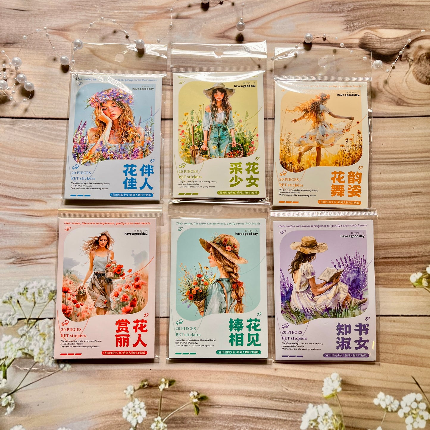 20 Pcs The Girl in The Flower Field Series Vintage Character Stickers