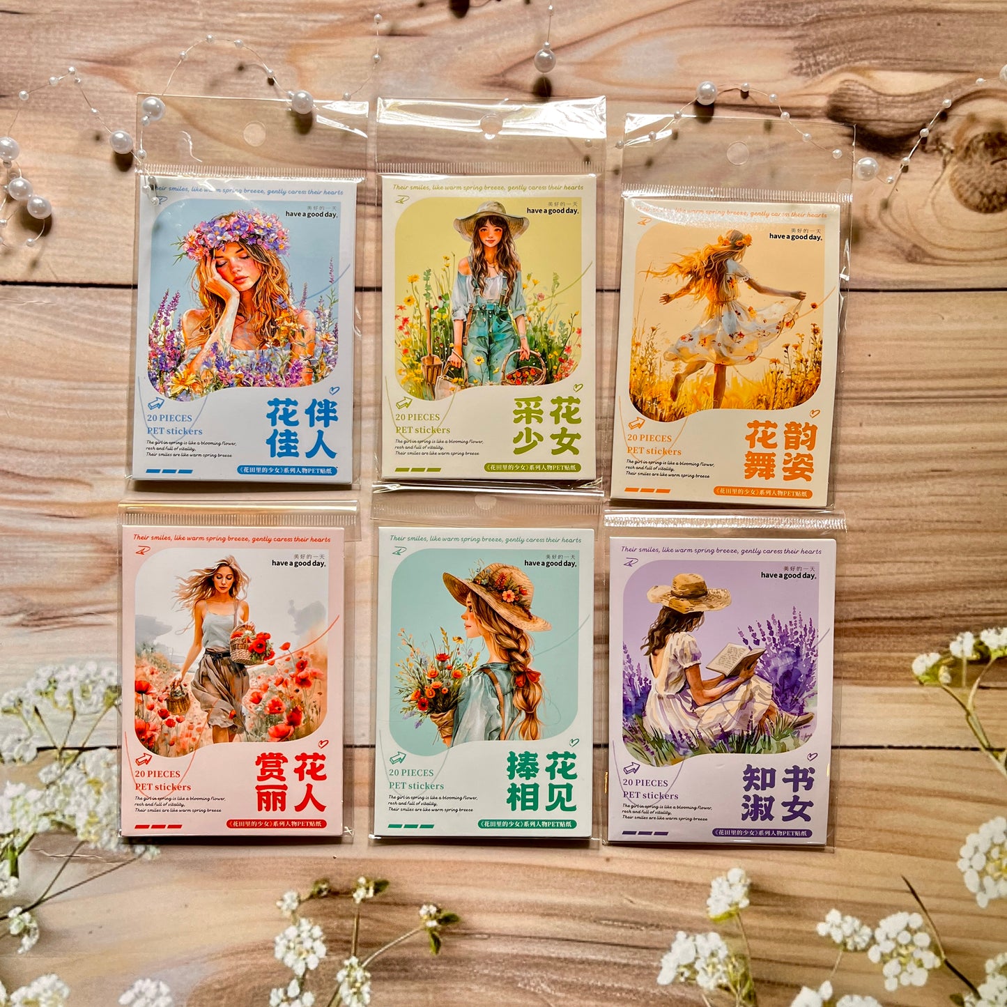 20 Pcs The Girl in The Flower Field Series Vintage Character Stickers