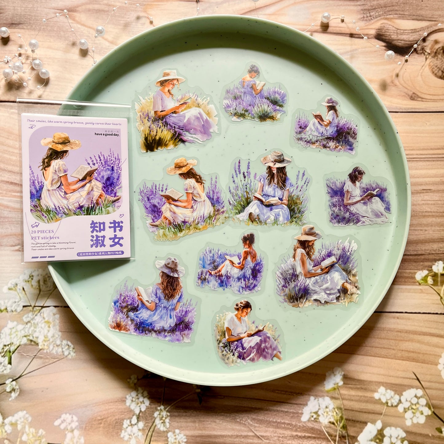 20 Pcs The Girl in The Flower Field Series Vintage Character Stickers