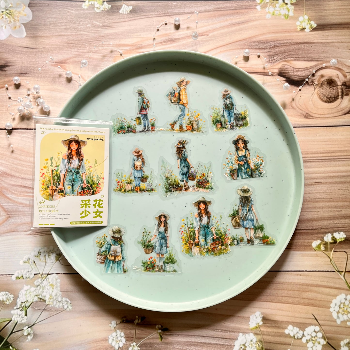 20 Pcs The Girl in The Flower Field Series Vintage Character Stickers