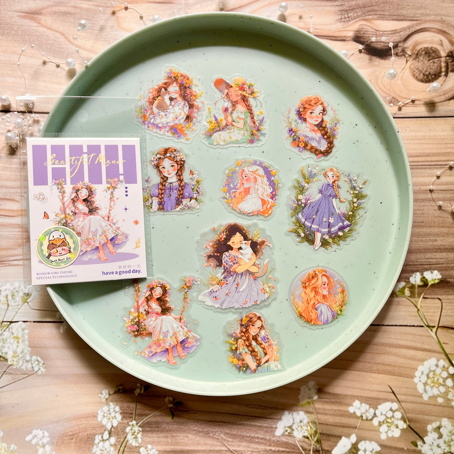 10 Pcs Girly Theme Glitter Sand Beauty Manor Series PET Stickers