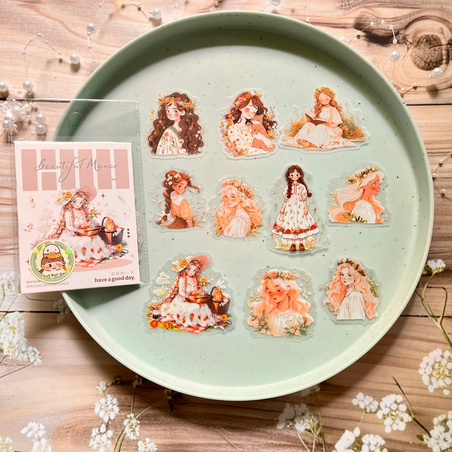 10 Pcs Girly Theme Glitter Sand Beauty Manor Series PET Stickers