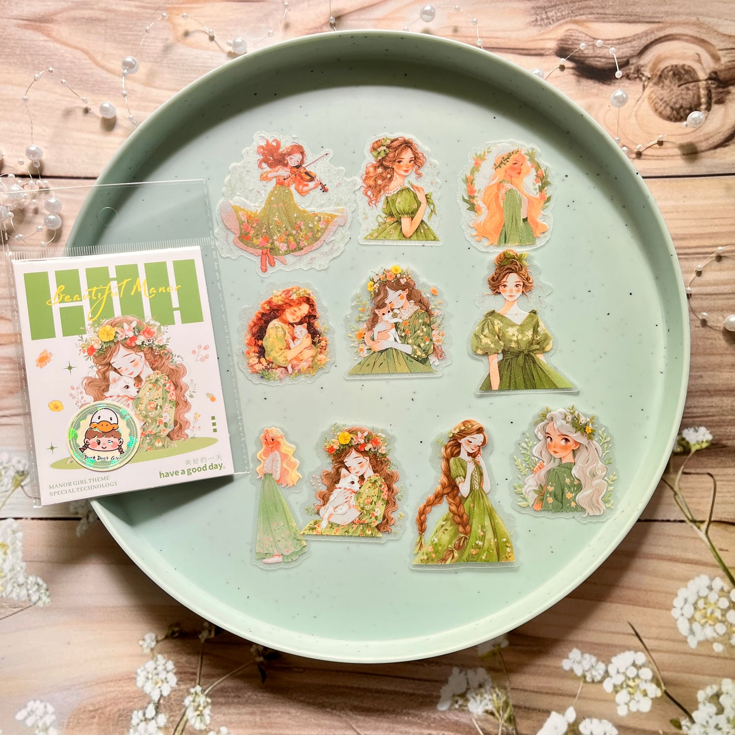 10 Pcs Girly Theme Glitter Sand Beauty Manor Series PET Stickers