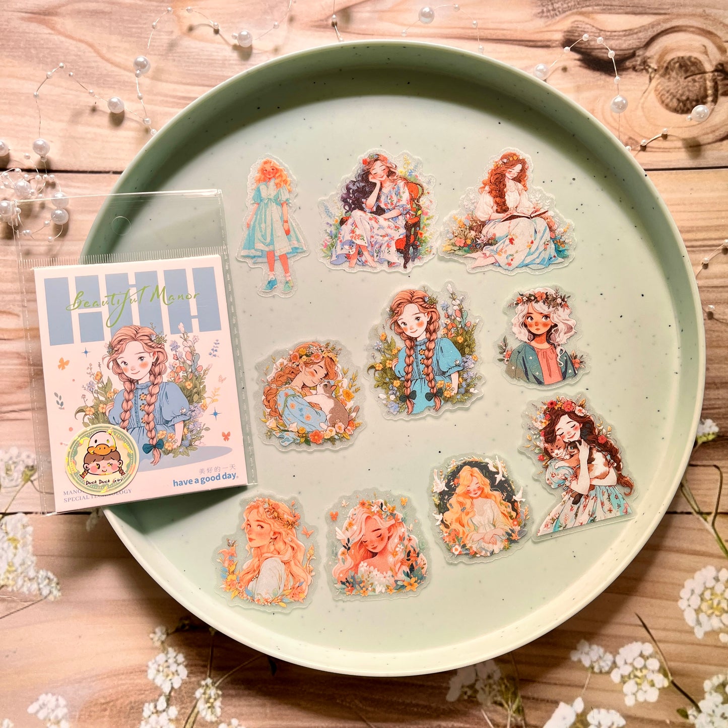 10 Pcs Girly Theme Glitter Sand Beauty Manor Series PET Stickers