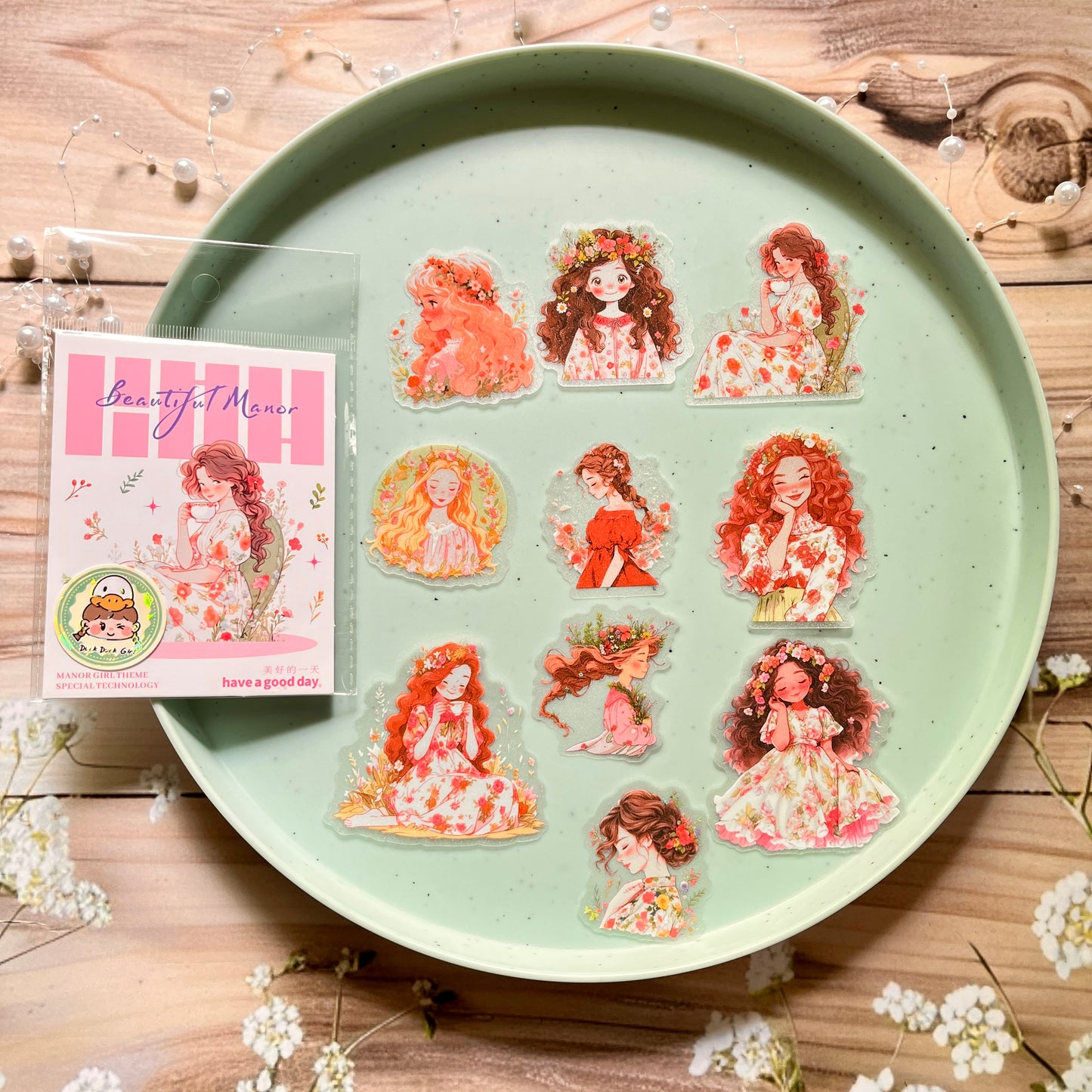 10 Pcs Girly Theme Glitter Sand Beauty Manor Series PET Stickers