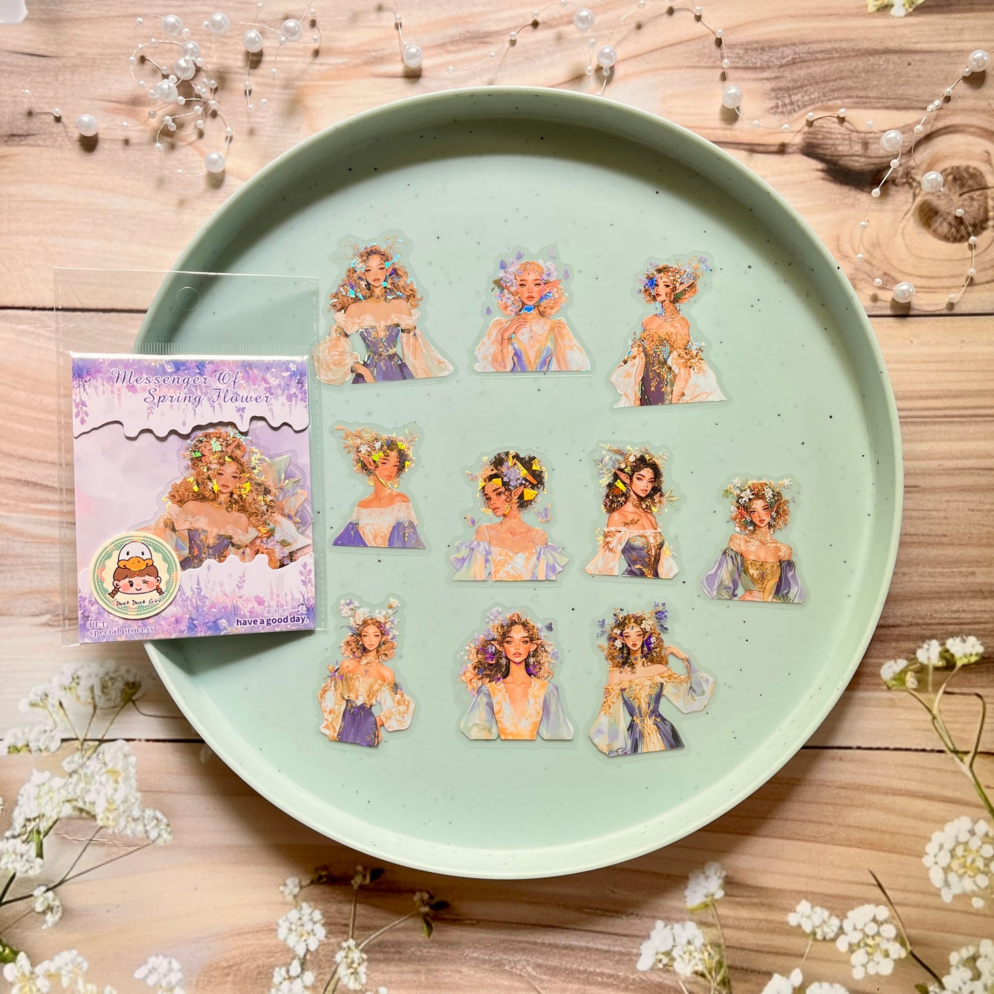 10 Pcs Messenger of Spring Flower Series Vintage Spring Girl Theme Pet Stickers