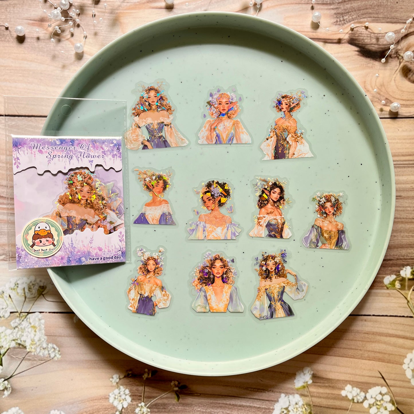 10 Pcs Messenger of Spring Flower Series Vintage Spring Girl Theme Pet Stickers
