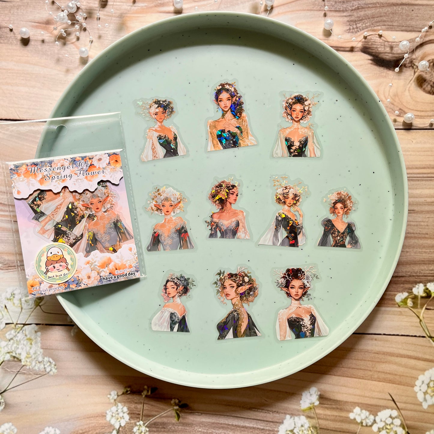 10 Pcs Messenger of Spring Flower Series Vintage Spring Girl Theme Pet Stickers