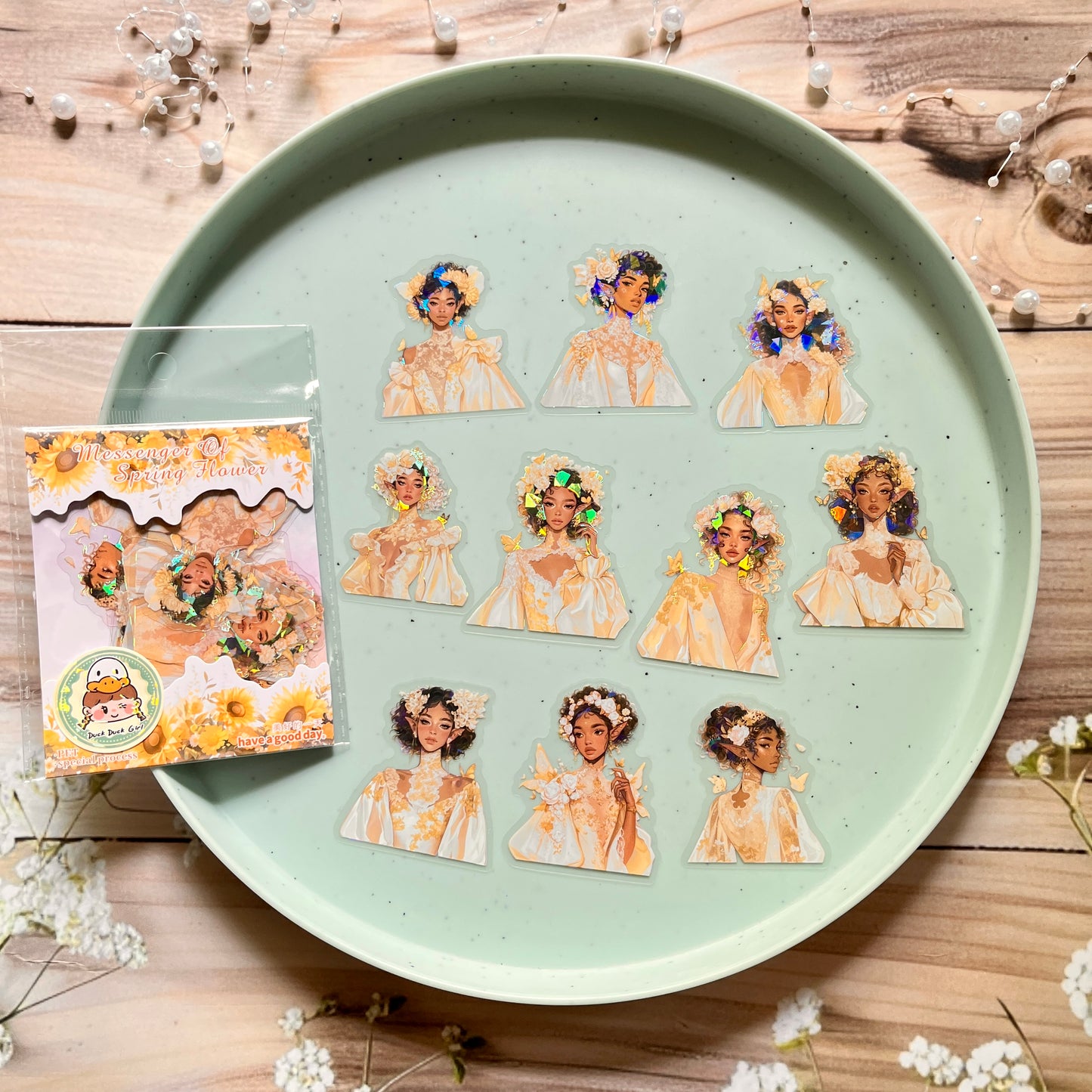 10 Pcs Messenger of Spring Flower Series Vintage Spring Girl Theme Pet Stickers