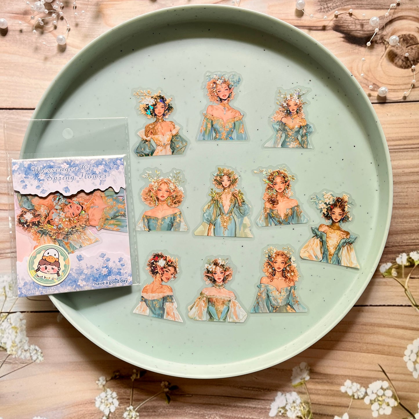 10 Pcs Messenger of Spring Flower Series Vintage Spring Girl Theme Pet Stickers