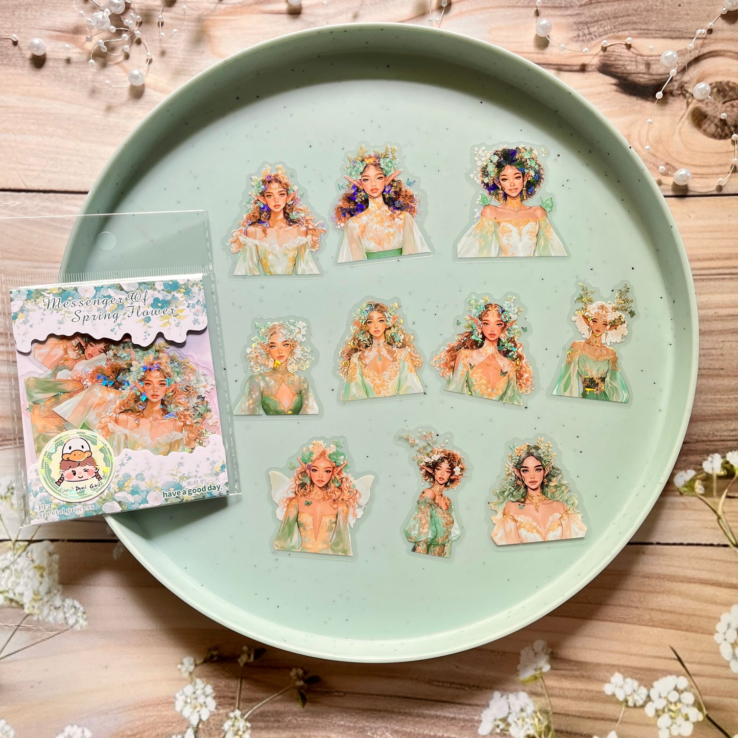 10 Pcs Messenger of Spring Flower Series Vintage Spring Girl Theme Pet Stickers