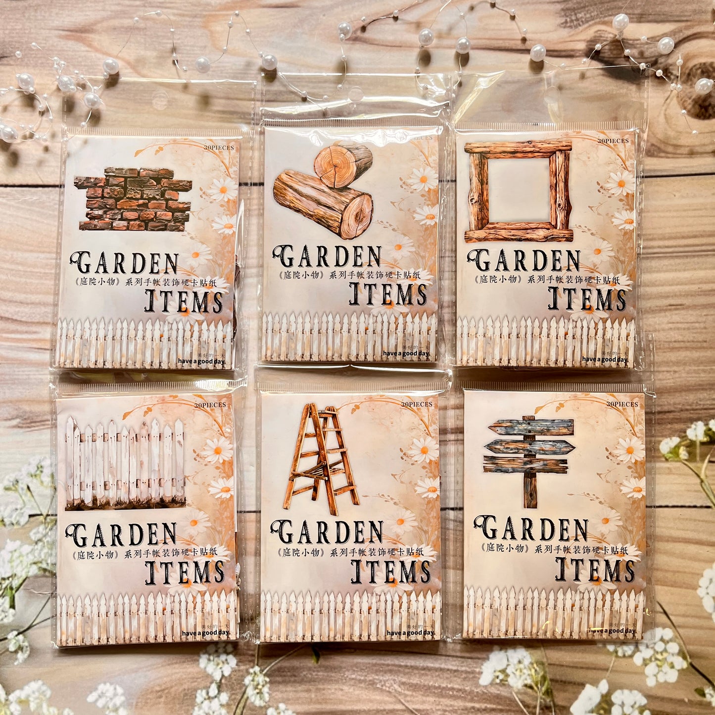 30 Pcs Garden Items Series Vintage small Wooden Landscaping Collage Sticker
