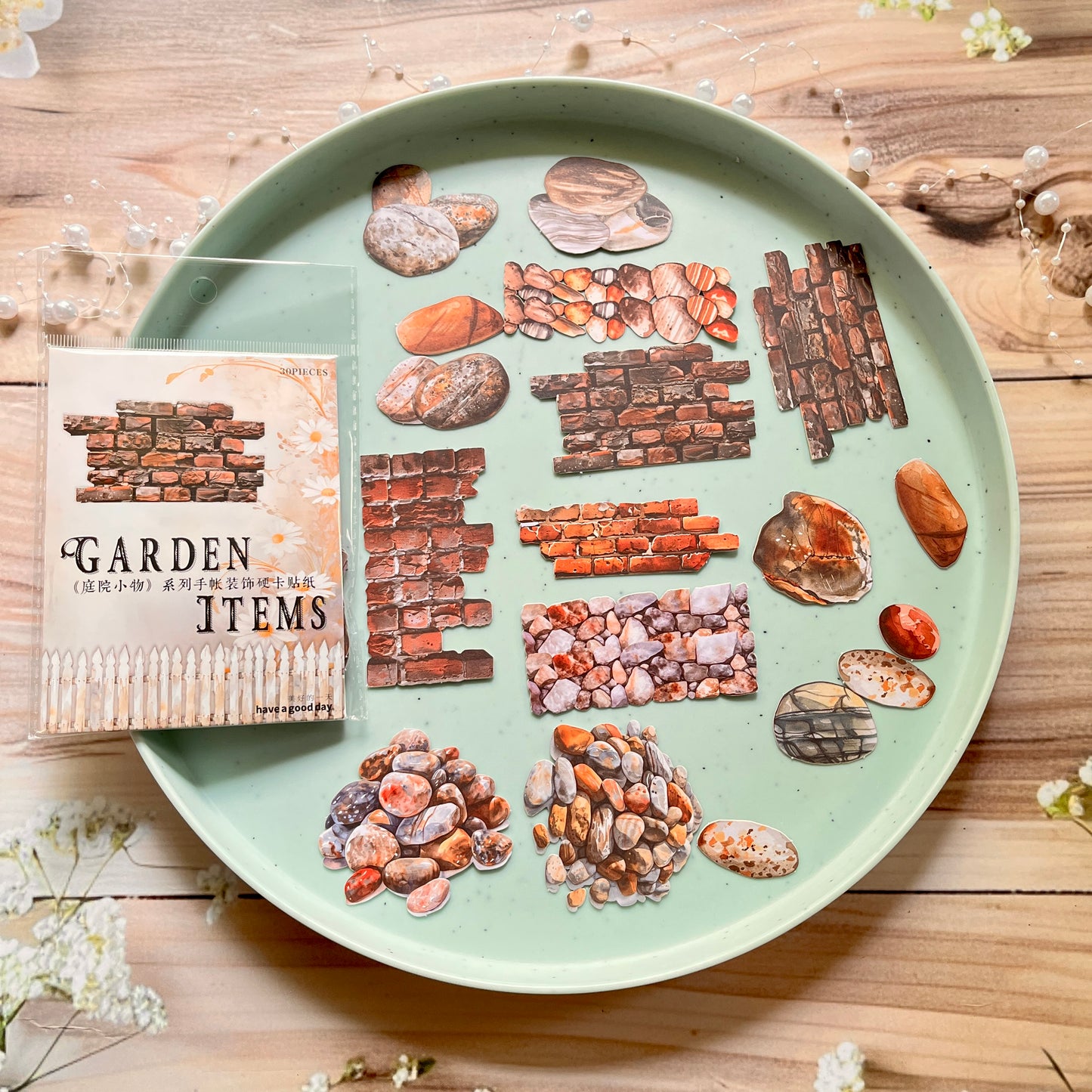 30 Pcs Garden Items Series Vintage small Wooden Landscaping Collage Sticker