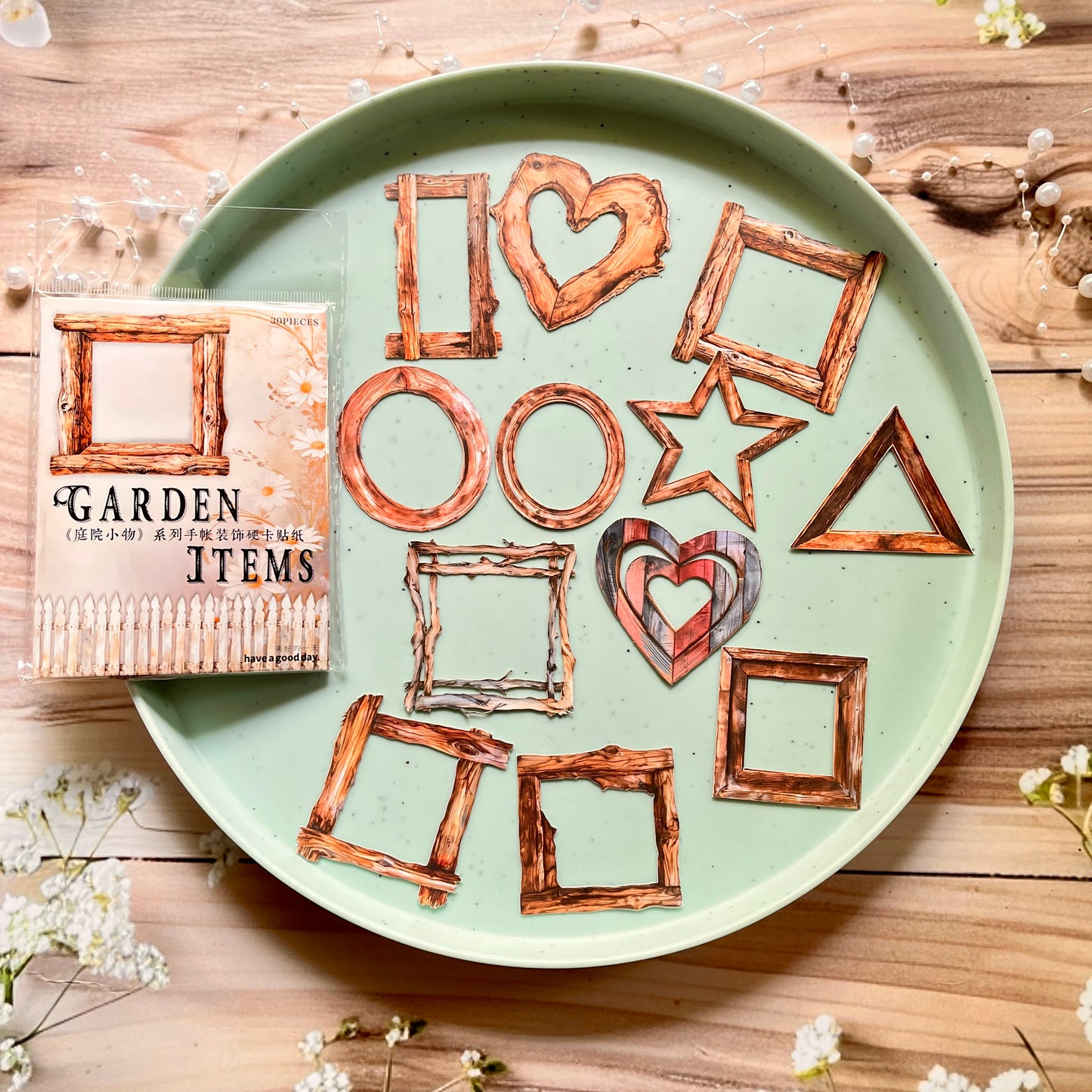 30 Pcs Garden Items Series Vintage small Wooden Landscaping Collage Sticker