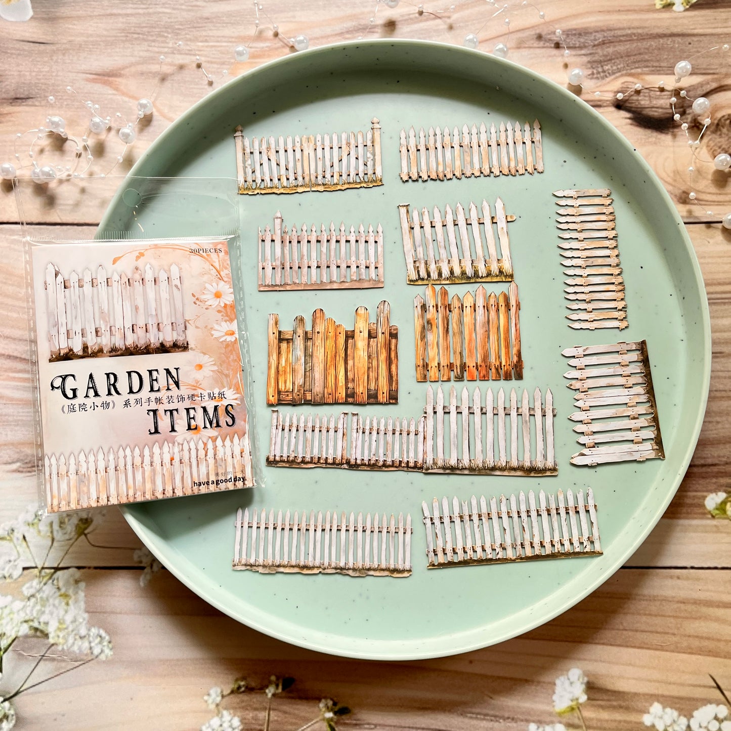 30 Pcs Garden Items Series Vintage small Wooden Landscaping Collage Sticker