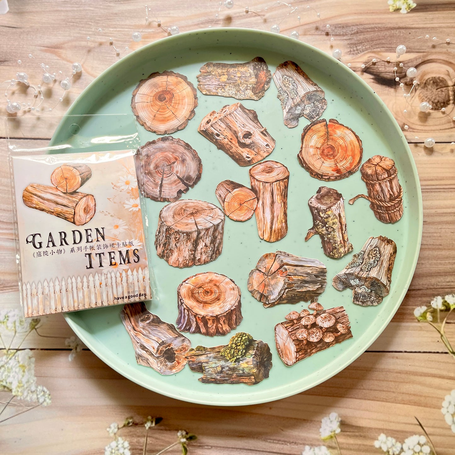 30 Pcs Garden Items Series Vintage small Wooden Landscaping Collage Sticker