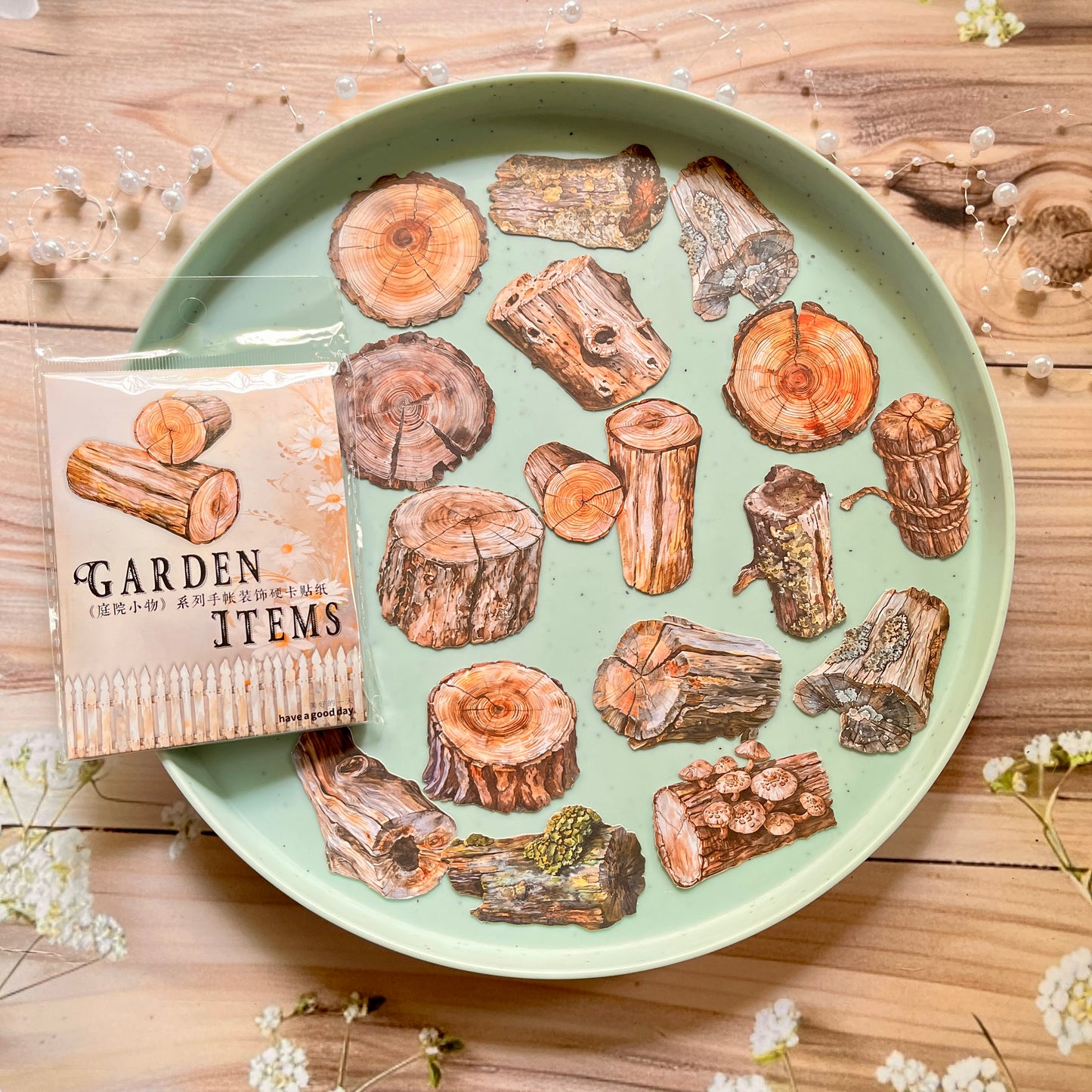 30 Pcs Garden Items Series Vintage small Wooden Landscaping Collage Sticker