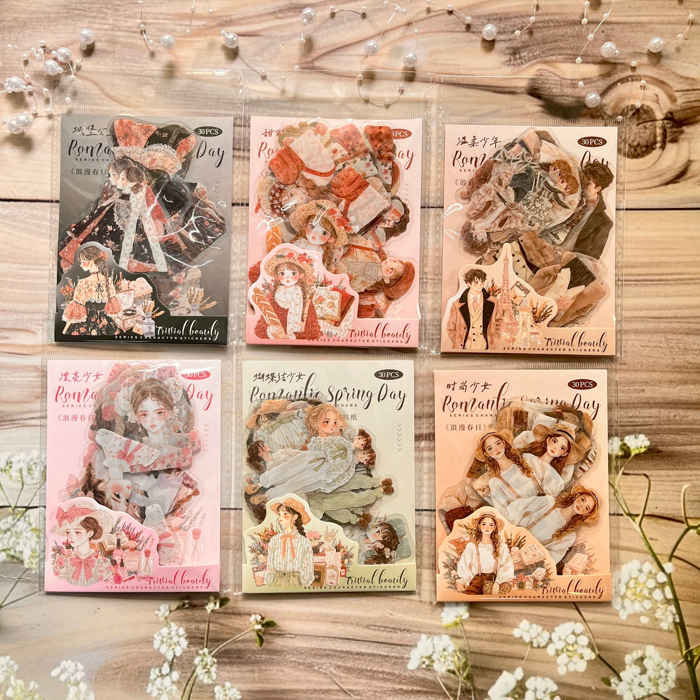 30 Pcs Romantic Spring Day Series Vintage Character Pet Stickers