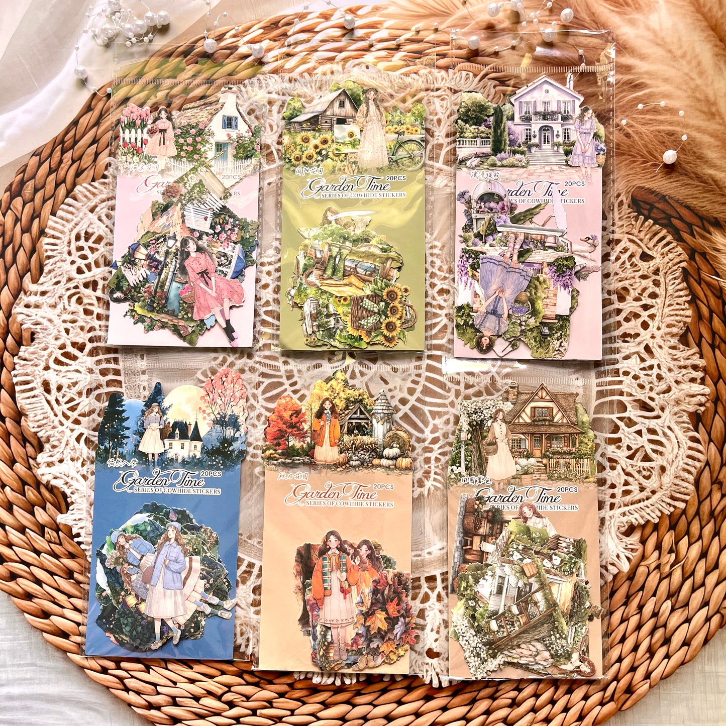 20 Pcs Garden Time Series Vintage Flower House Character Washi Stickers