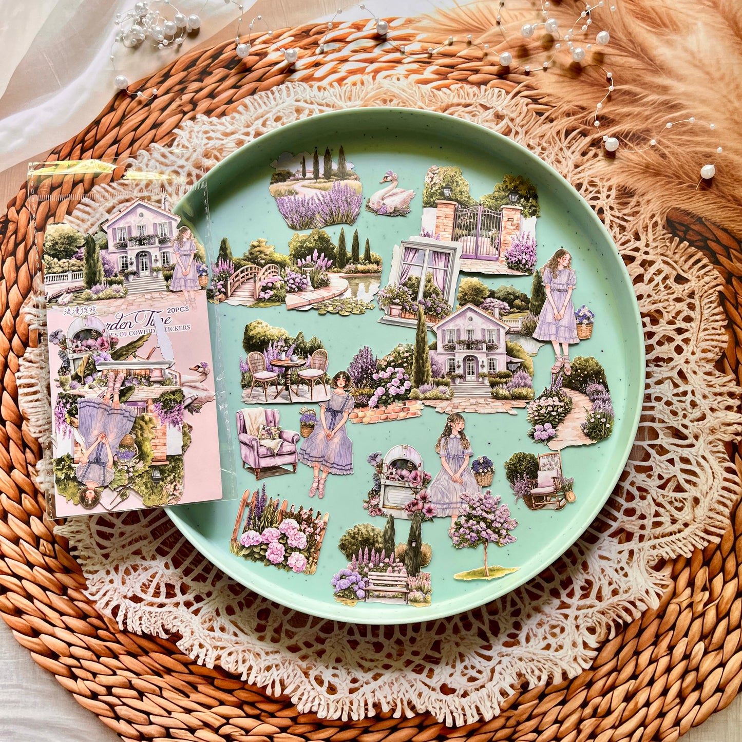 20 Pcs Garden Time Series Vintage Flower House Character Washi Stickers