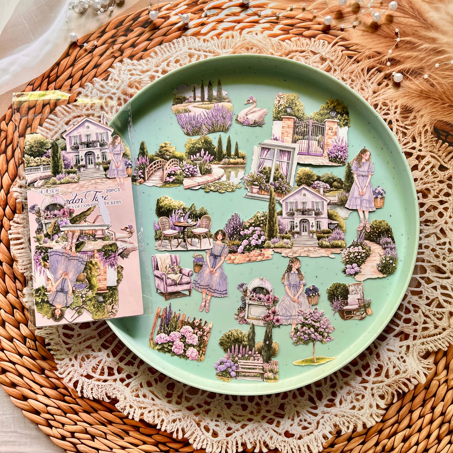 20 Pcs Garden Time Series Vintage Flower House Character Washi Stickers