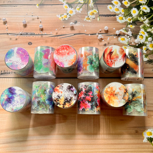 50mm*200cm Colorful Stars and Rivers Series Vintage Watercolor Smudge PET Tape