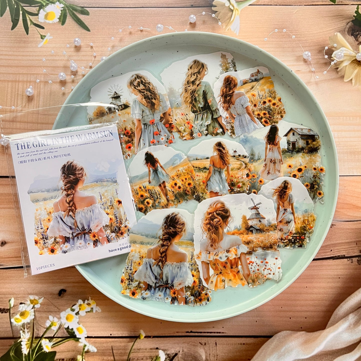 10 Pcs Girl in the Warm Sun series Character Sticker Pack