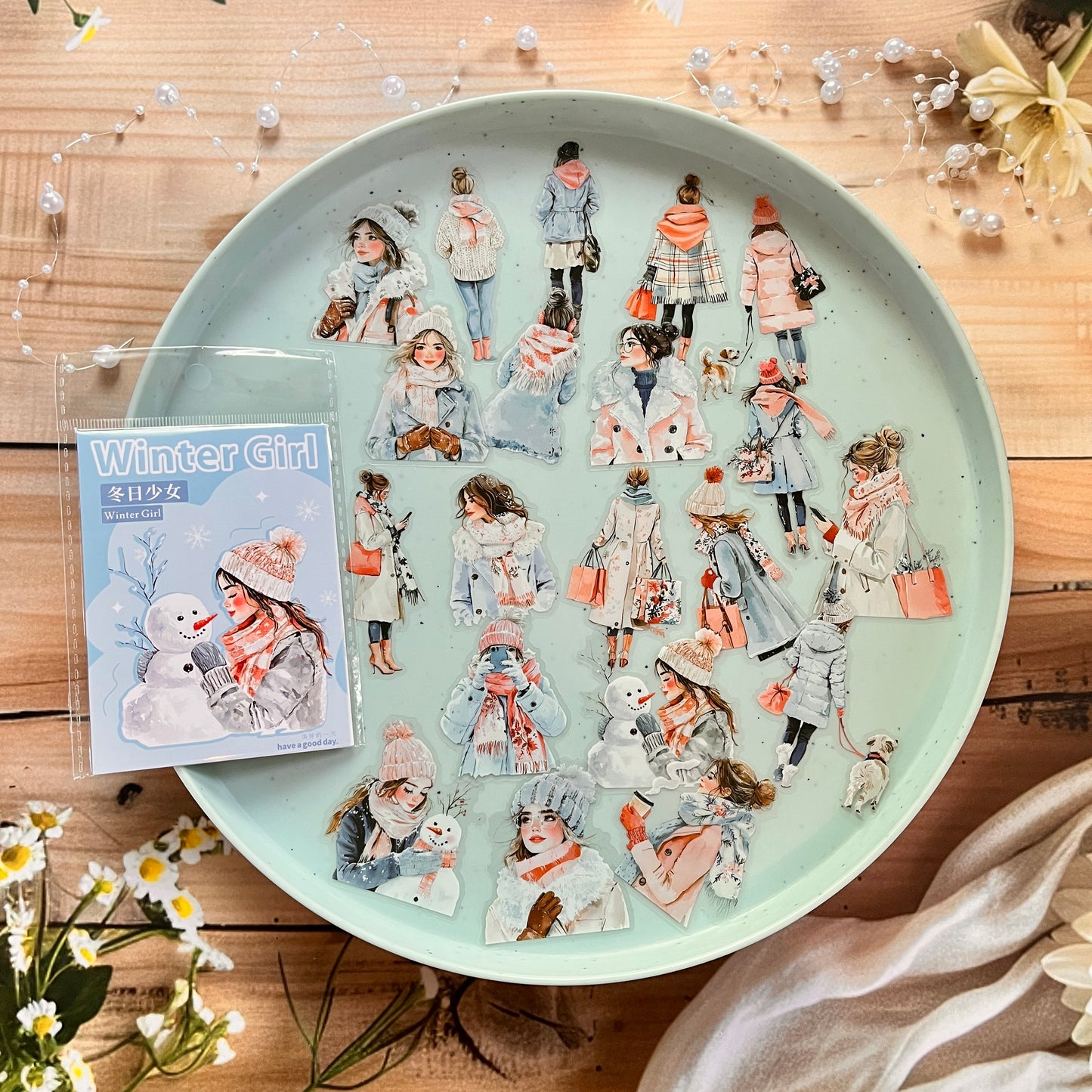 20 Pcs Winter Girl Series pet sticker pack for Journaling