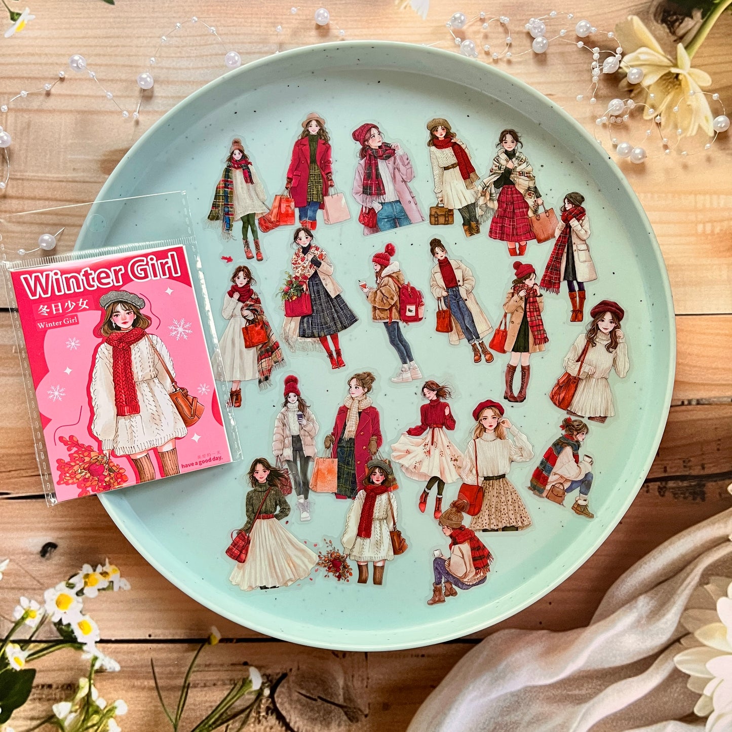 20 Pcs Winter Girl Series pet sticker pack for Journaling
