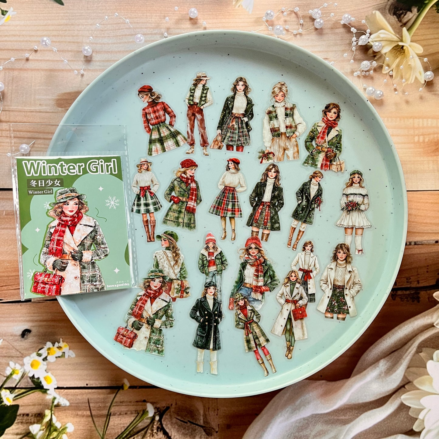 20 Pcs Winter Girl Series pet sticker pack for Journaling