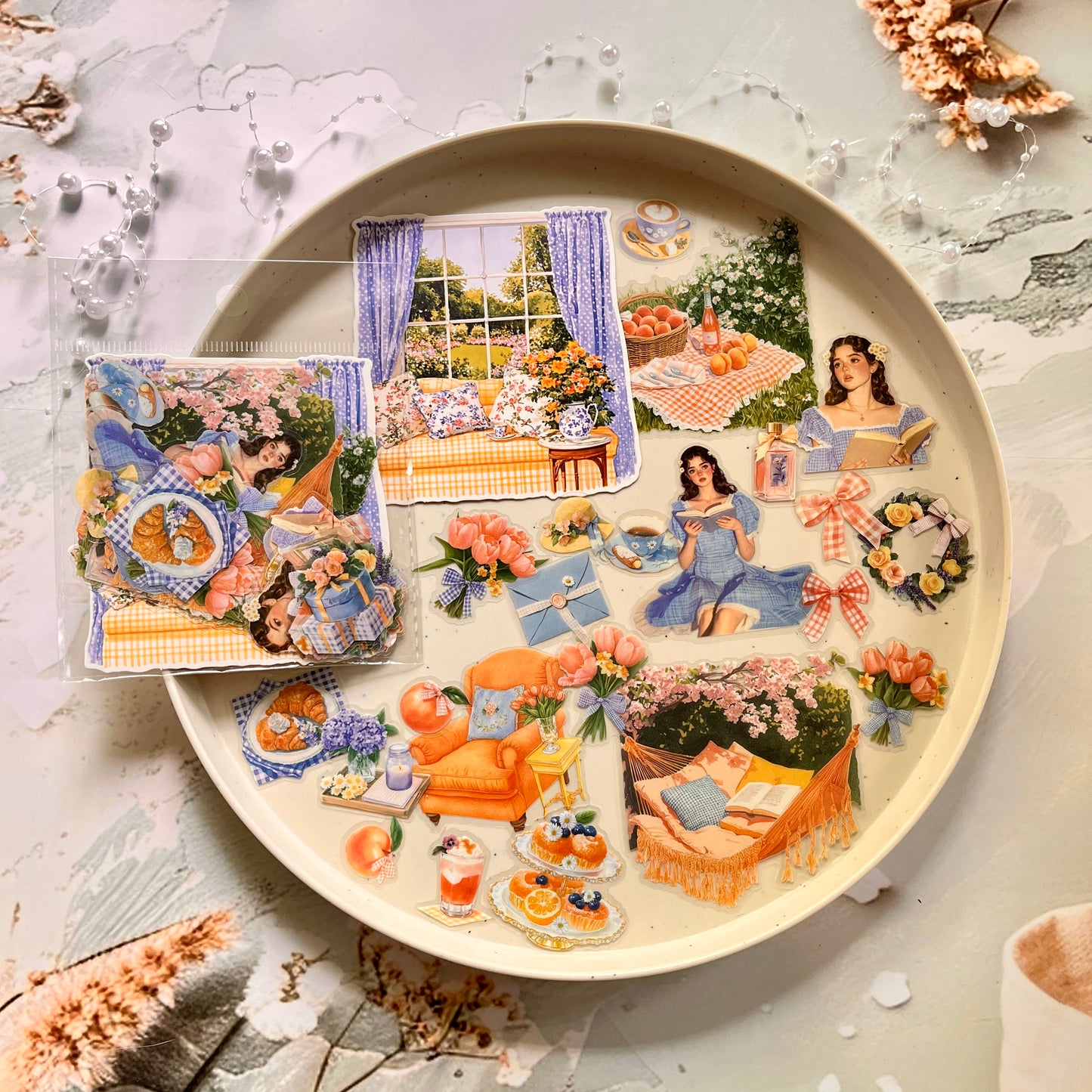 25 Pcs Warm Sunshine Series Vintage Plant Flower Character Landscape stickers