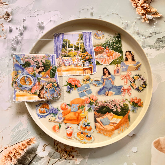 25 Pcs Warm Sunshine Series Vintage Plant Flower Character Landscape stickers