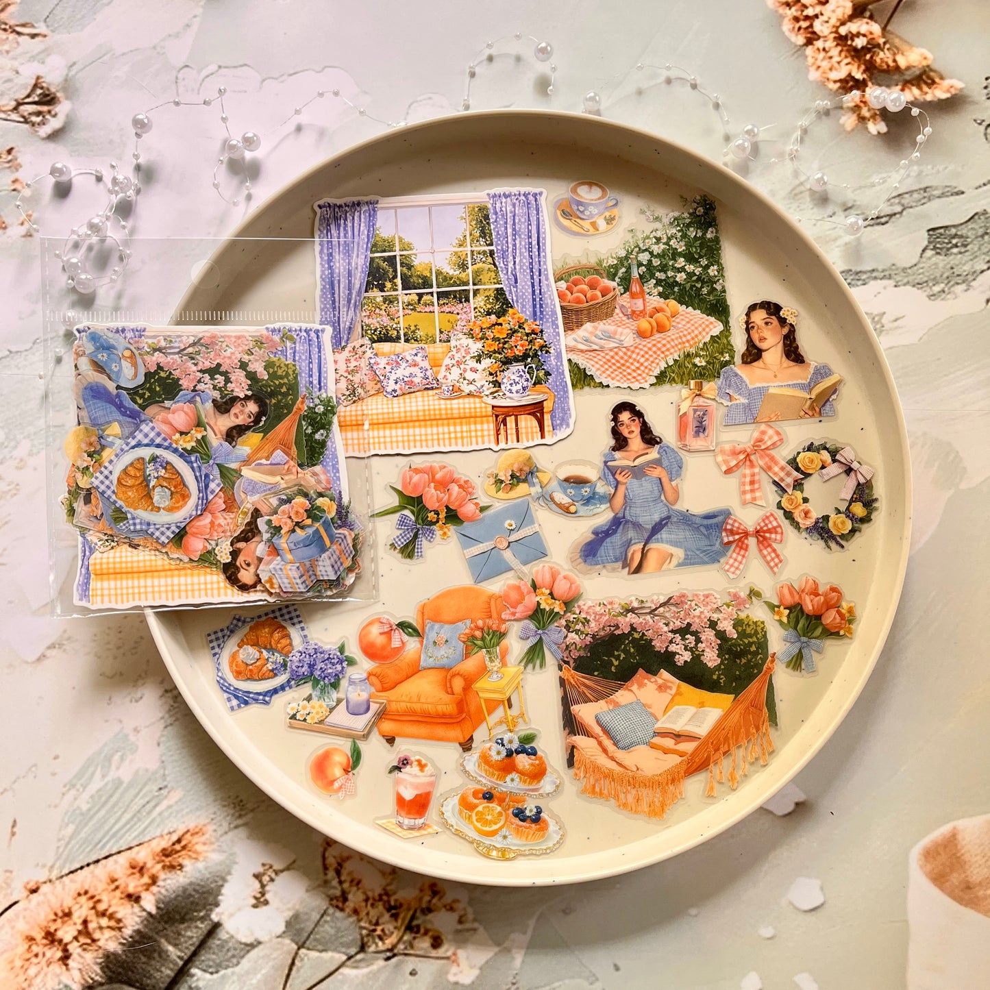 25 Pcs Warm Sunshine Series Vintage Plant Flower Character Landscape stickers