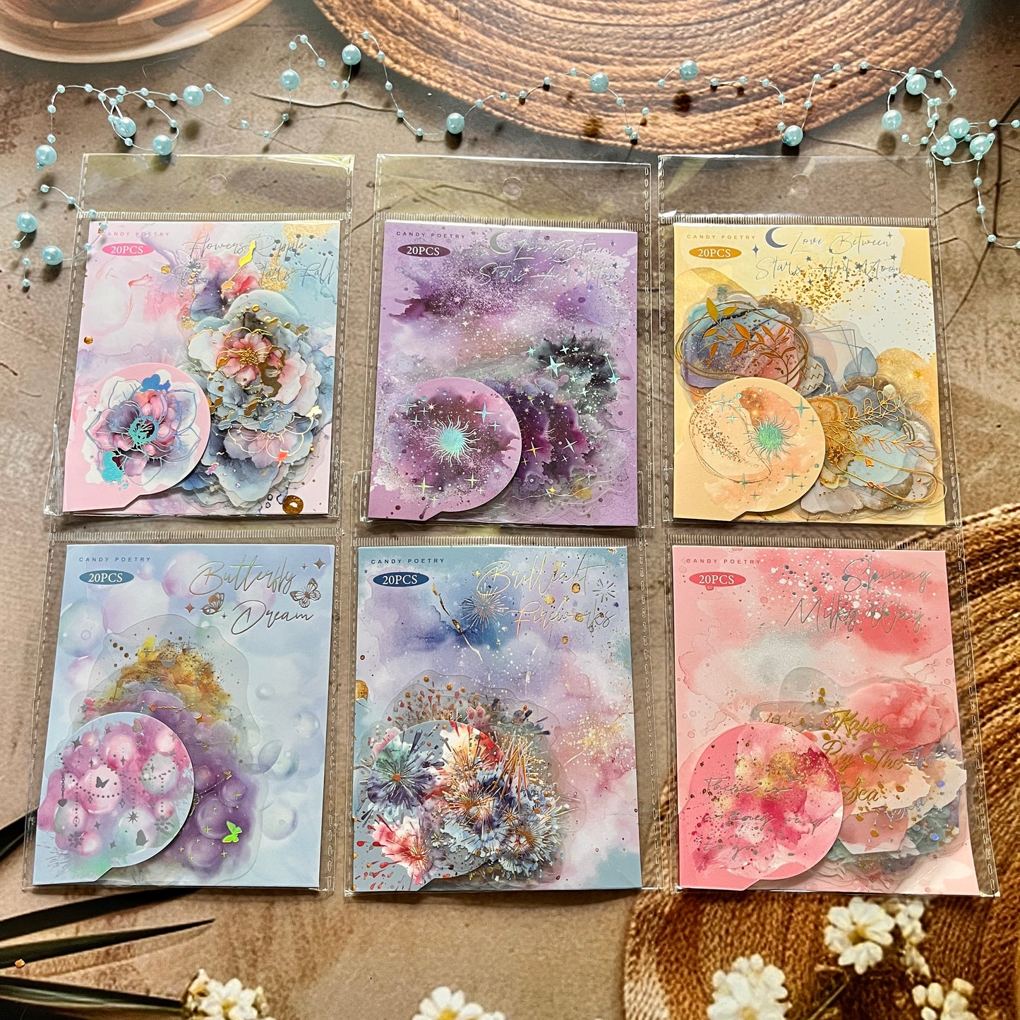 20 Pcs Flowing Light Dream Series Retro Dreamy Watercolor Stickers