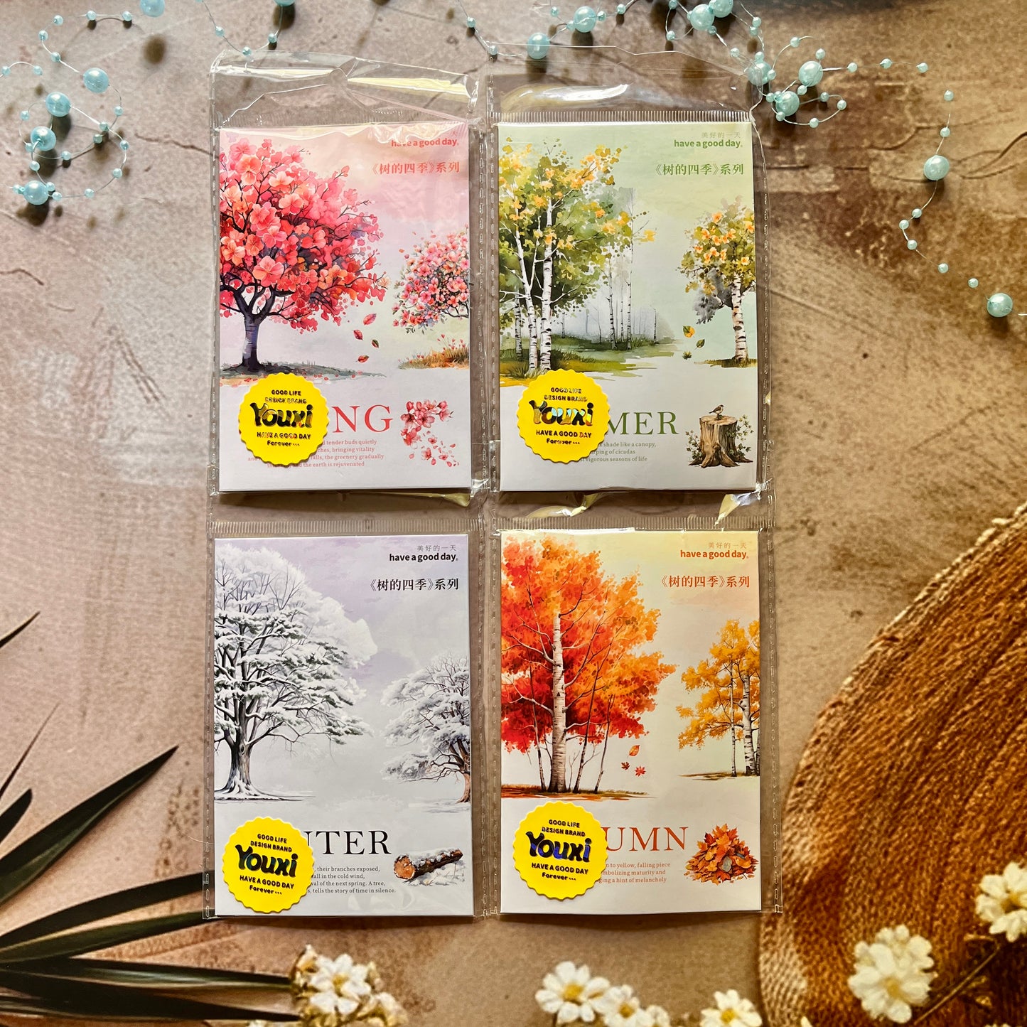 50 Pcs Tree Seasons Series Tree Scenery Stickers