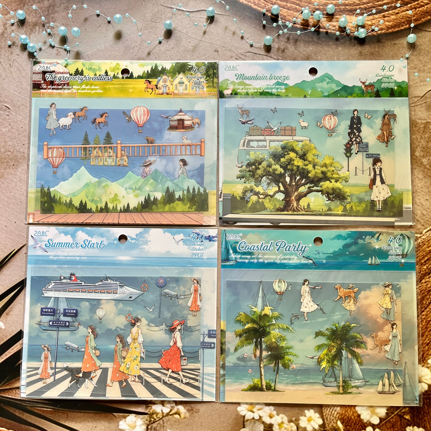 3pcs/pack Long Holiday Matte PET Landscape Stickers