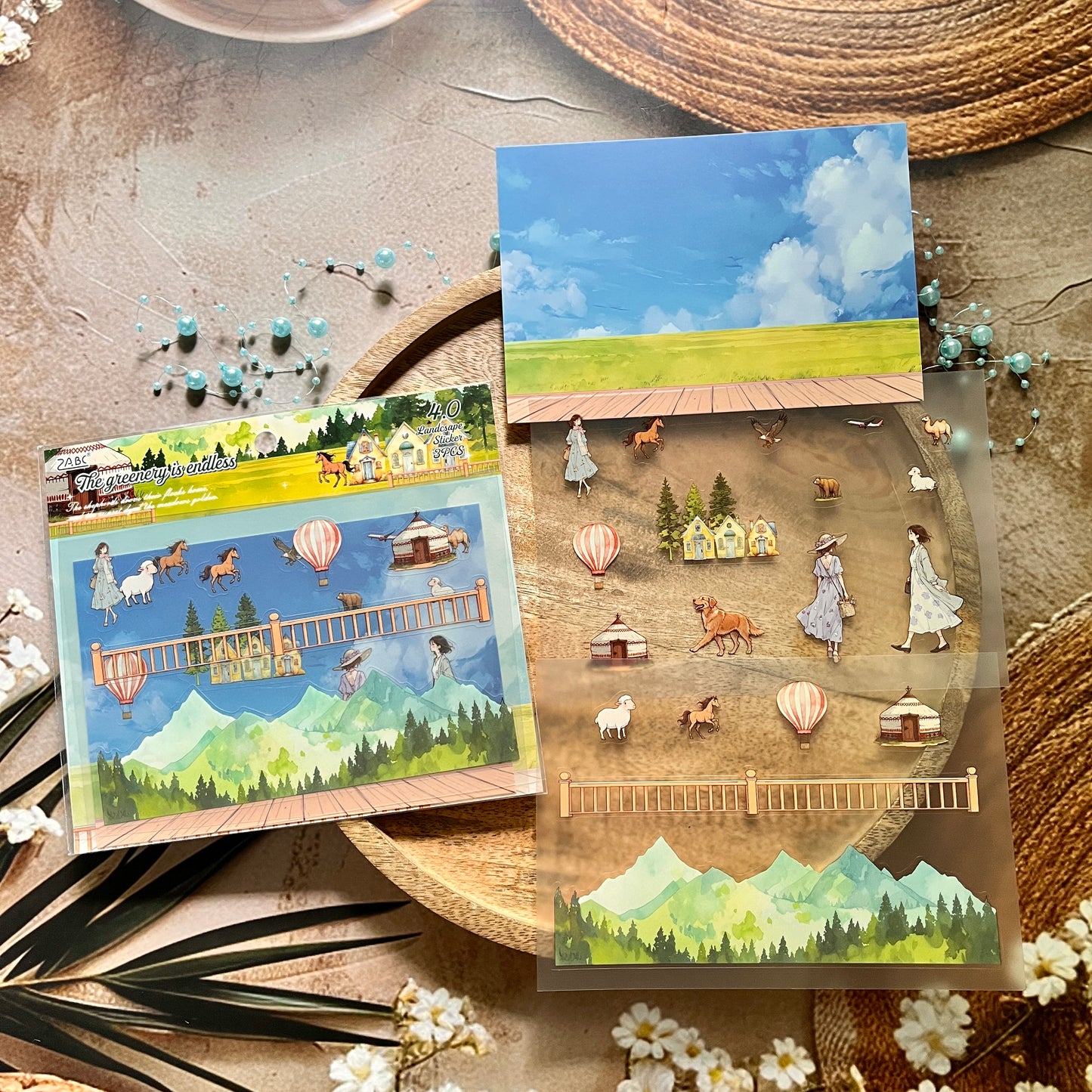 3pcs/pack Long Holiday Matte PET Landscape Stickers