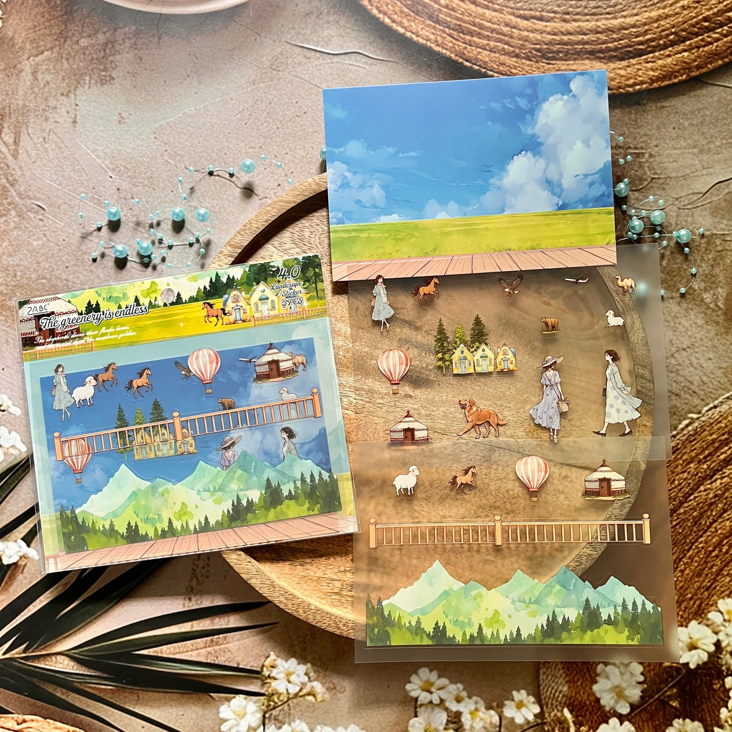 3pcs/pack Long Holiday Matte PET Landscape Stickers