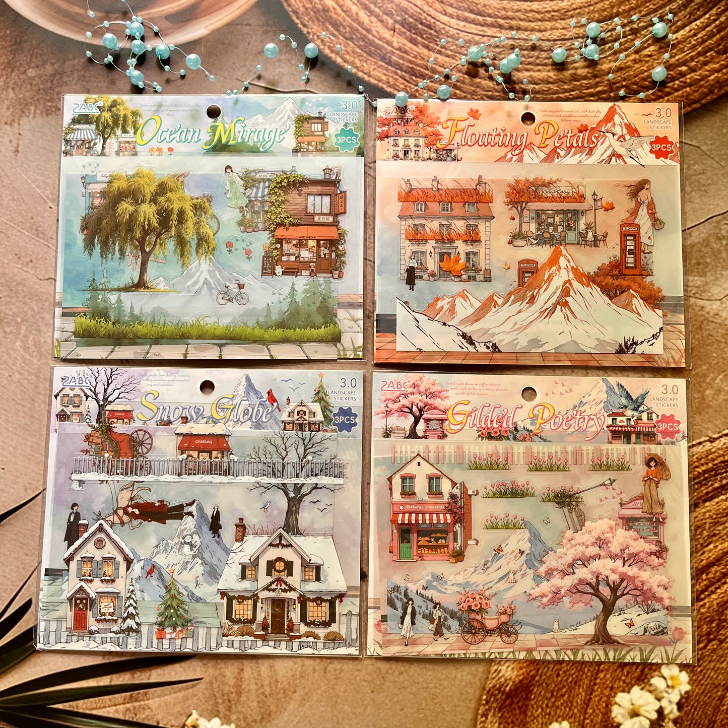 3pcs/pack Patrol Season Illustrated Scenic Stickers