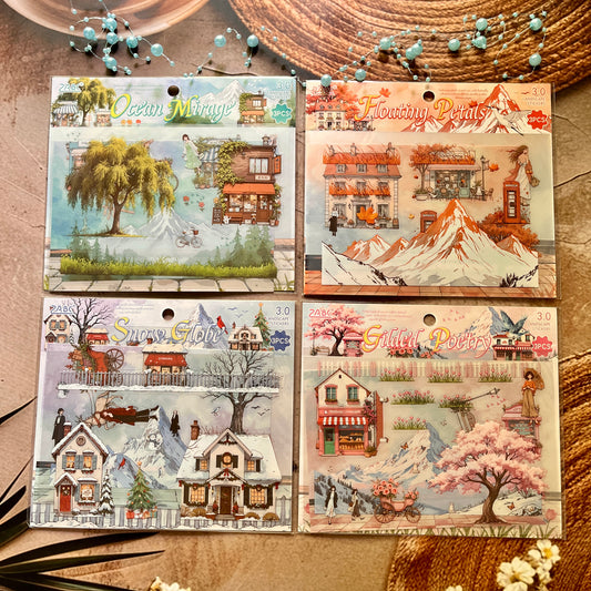3pcs/pack Patrol Season Illustrated Scenic Stickers