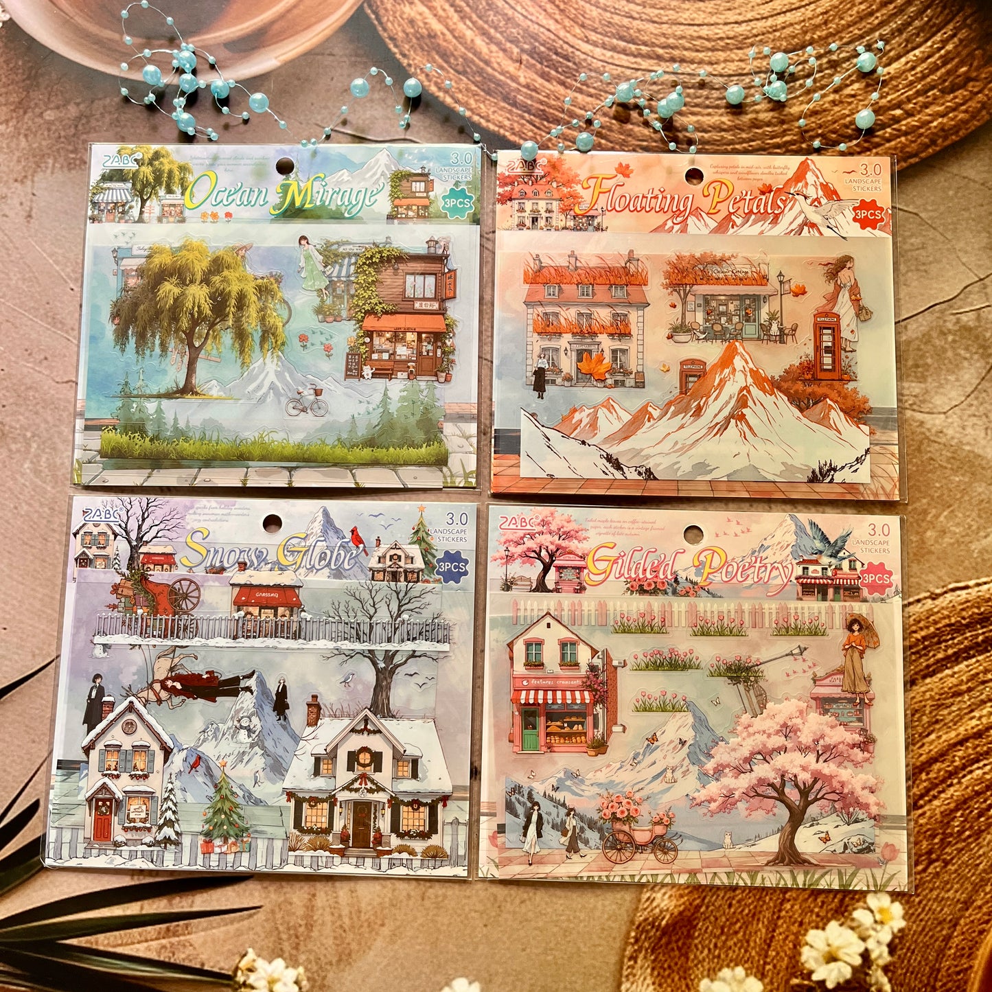 3pcs/pack Patrol Season Illustrated Scenic Stickers