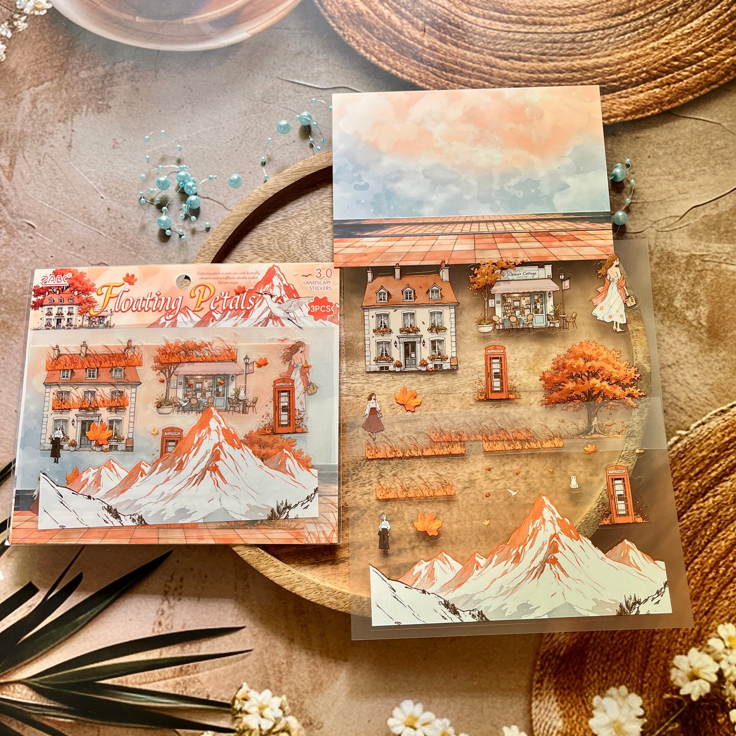 3pcs/pack Patrol Season Illustrated Scenic Stickers