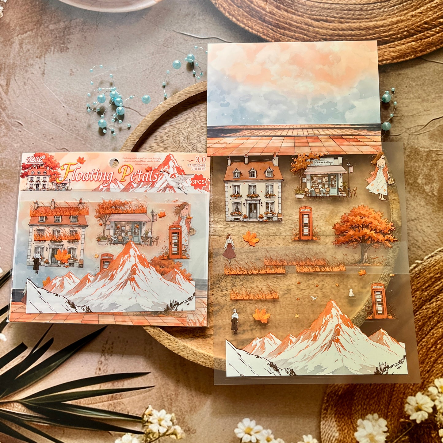 3pcs/pack Patrol Season Illustrated Scenic Stickers