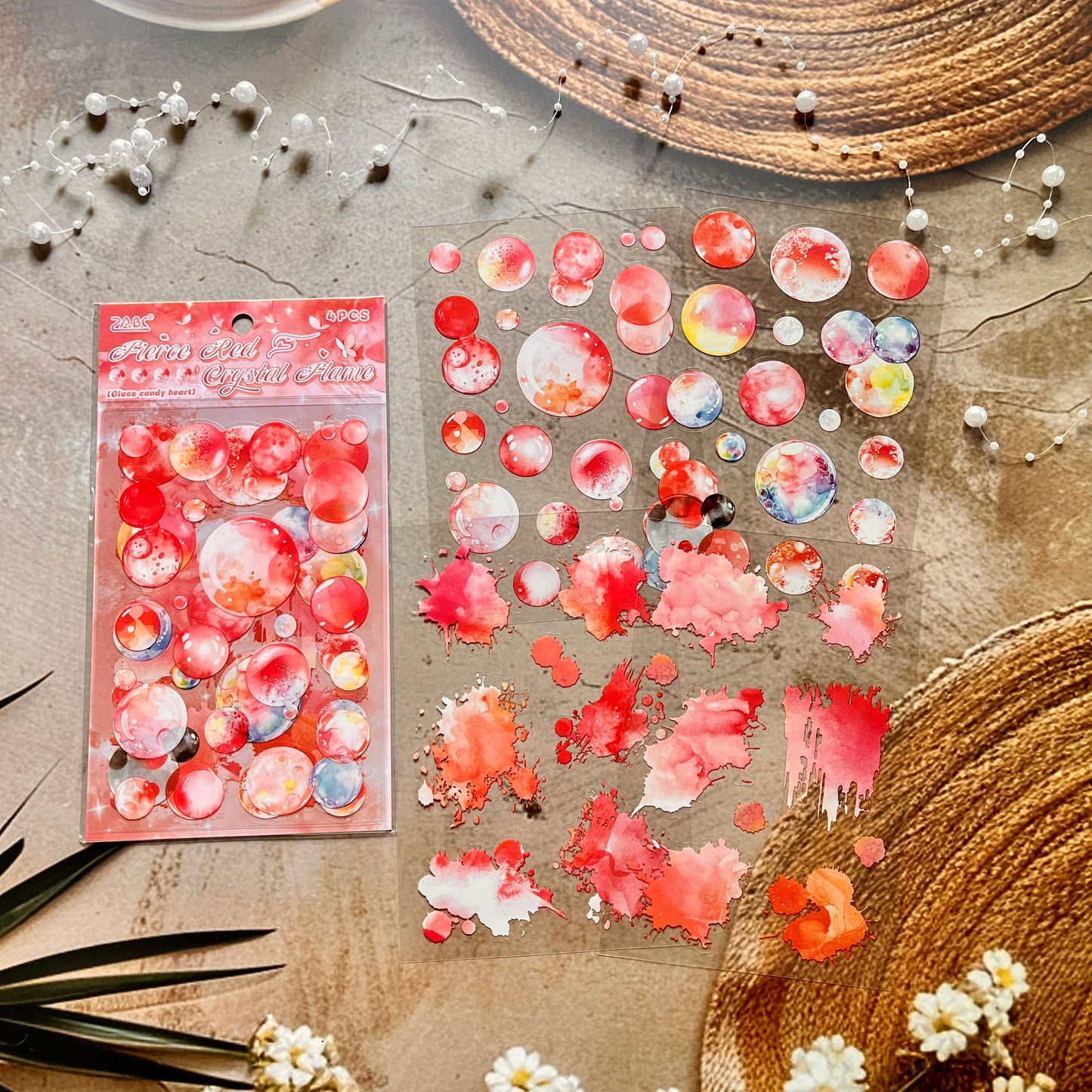4 Sheets Glazed Sugar Hearts Pet Handbook Cut Film Creative Stickers