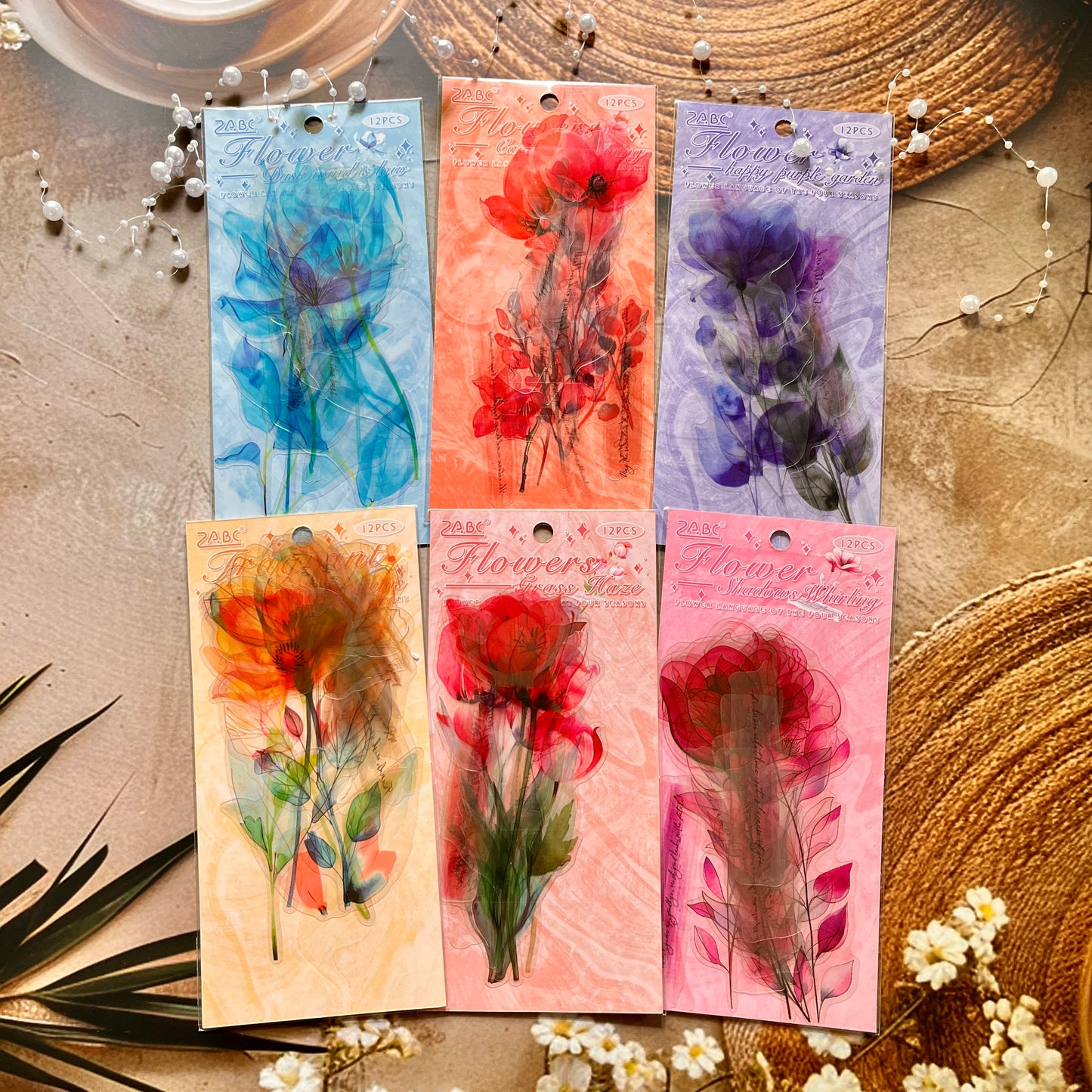 12 Pcs Carefree Flowers Creative Pet Cut Film Stickers